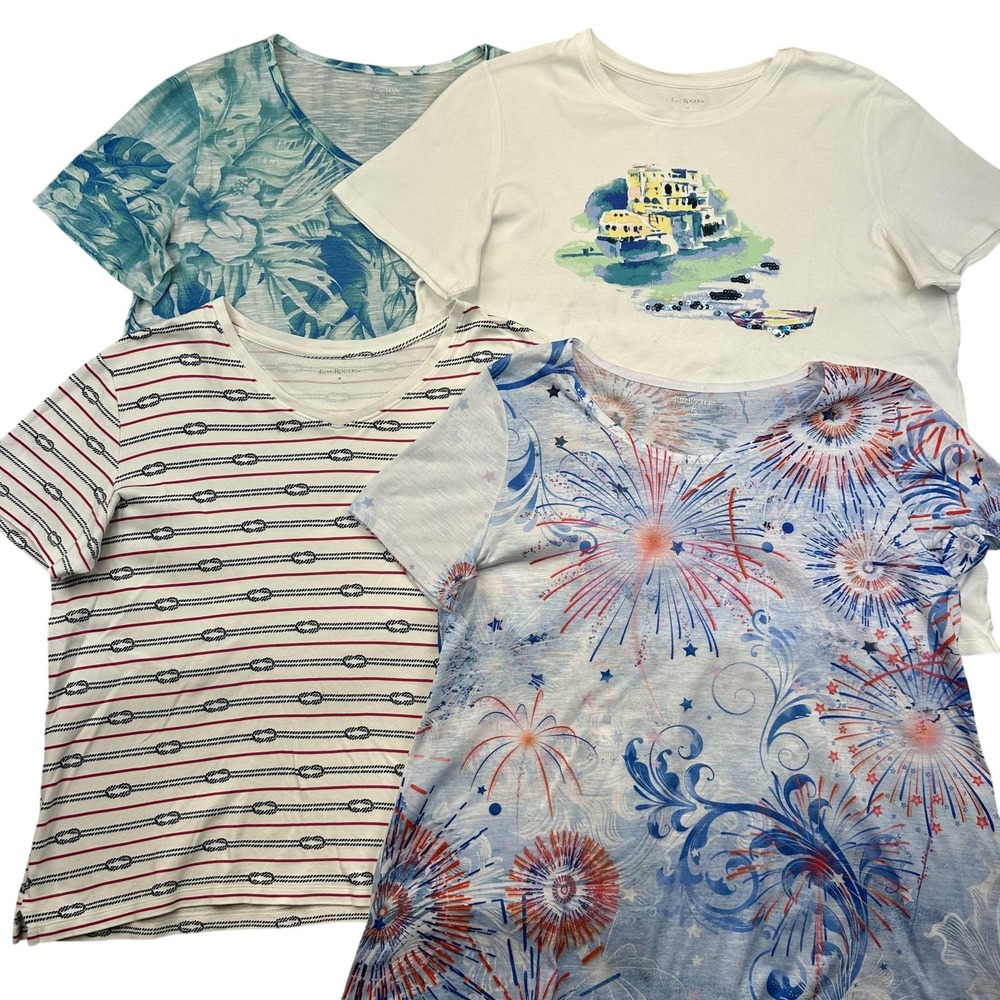 Kim Rogers Shirt Womens Medium‎ Lot 4 Graphic Print Short Sleeve Casual Tops